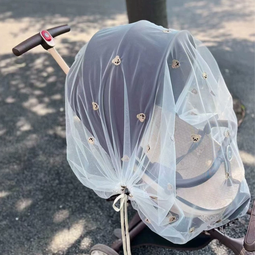 Коляска, москитная сетка, детское ветрозащитное летнее дышащее средство от комаров, с вышивкой, с медвежатами