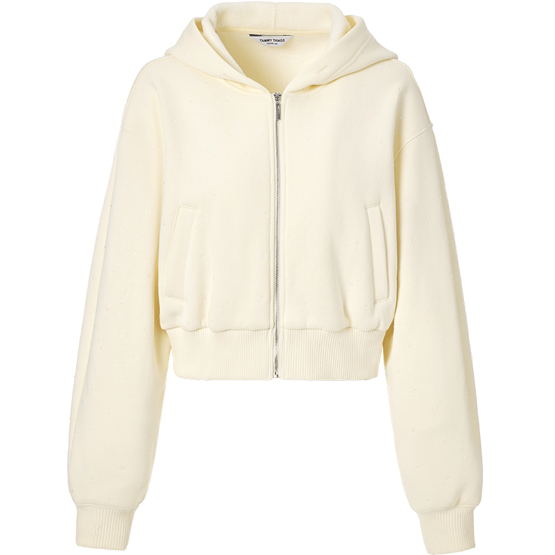 商场同款糖力 冬季水晶钻保暖热岩绒拉链连帽卫衣外套女短款宽松,淘宝优惠券,粉丝福利购,淘宝优惠卷