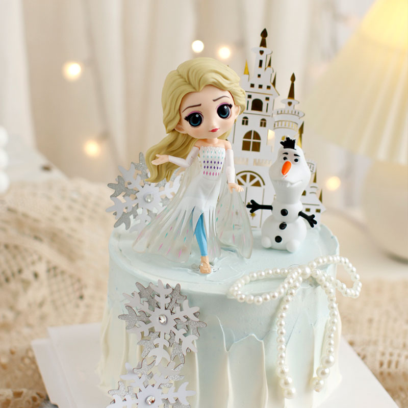 第四代艾莎公主蛋糕装饰卡通冰雪奇缘爱莎玩偶雪宝摆件城堡插件-图3