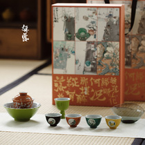 Jingdezhens whole set of hand-painted kungfu tea set handmade lid bowl tea cup lid bowl Bowl Literatis Playful Mix Suit