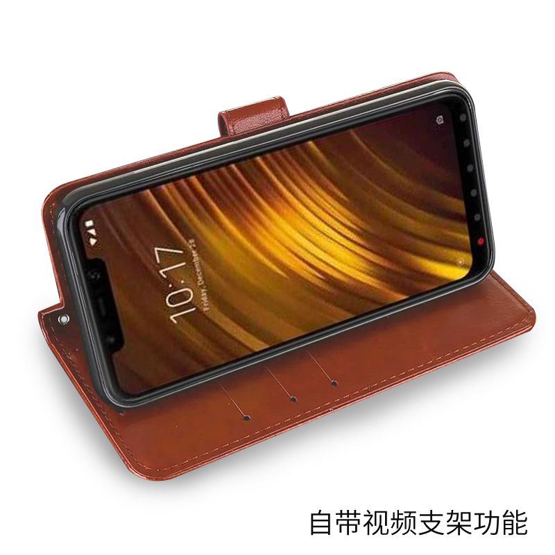 适用POCO F1手机壳皮夹poc0f1外壳翻盖保护套Fi硅胶Fl全包p0c0F1软壳pocof1新款钢化膜钱包款潮女防摔磁扣-图1