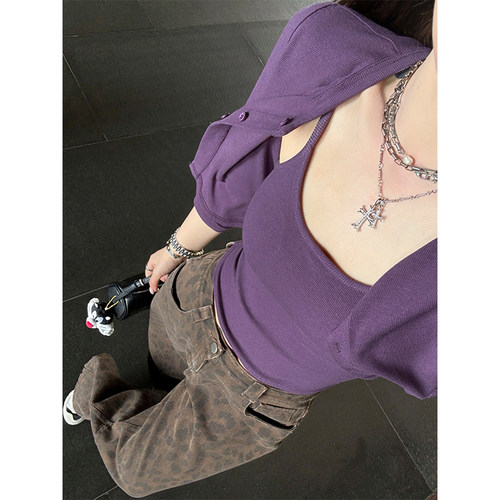 CHANGING REAL 紫罗兰海岸紫色吊带开衫百搭显白两件套女 - 图3