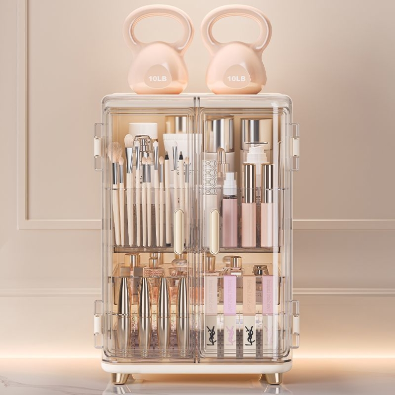 大容量化妆品收纳盒收纳防尘梳妆台桌面护肤品置物架口红化妆柜 - 图1