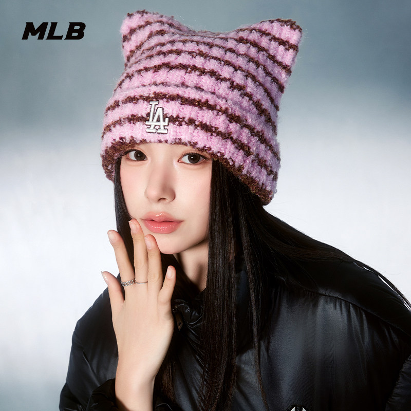 MLB官方KARINA同款保暖针织猫耳帽毛线帽25冬季BNB11/BNV07/BNB16,淘宝优惠券,粉丝福利购,淘宝优惠卷