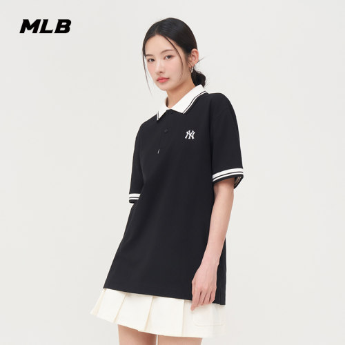 MLB官方 男女情侣凉感防晒polo衫时尚条纹边短袖夏季新款PQB02 - 图2