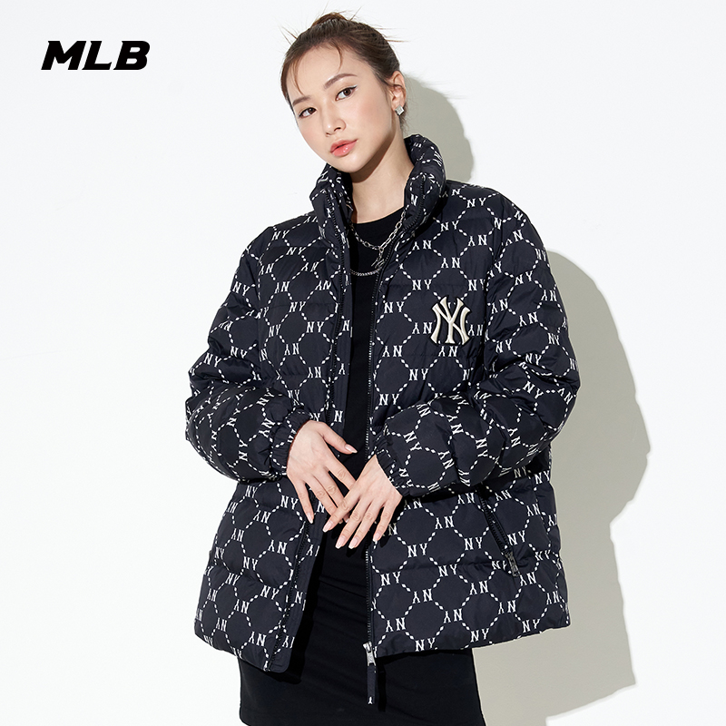 爱打扮(www.idaban.cn)，MLB官方 男女情侣短款羽绒服钻石老花保暖外套潮22秋冬新款DJM08