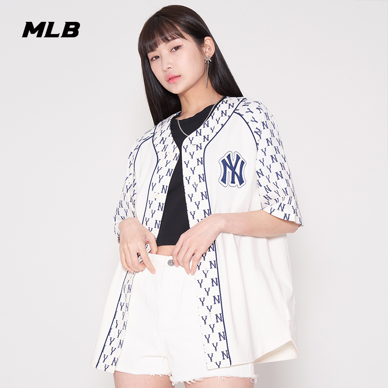 MLB官方 男女老花拼接棒球服T恤外套运动休闲情侣短袖夏季BSM01 - 图1