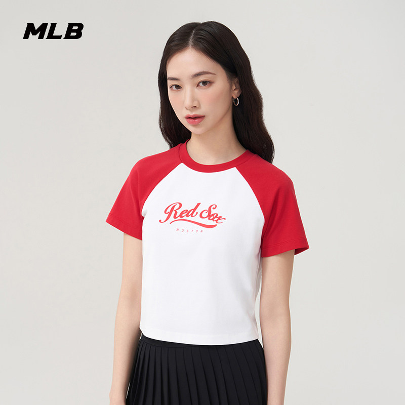 MLB官方 女款撞色时尚潮流修身短款圆领显瘦T恤25夏季新款TSV04,淘宝优惠券,粉丝福利购,淘宝优惠卷