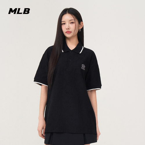 MLB官方男女情侣浮雕提花钻石老花时尚短袖POLO衫25夏季新款PQM02 - 图2