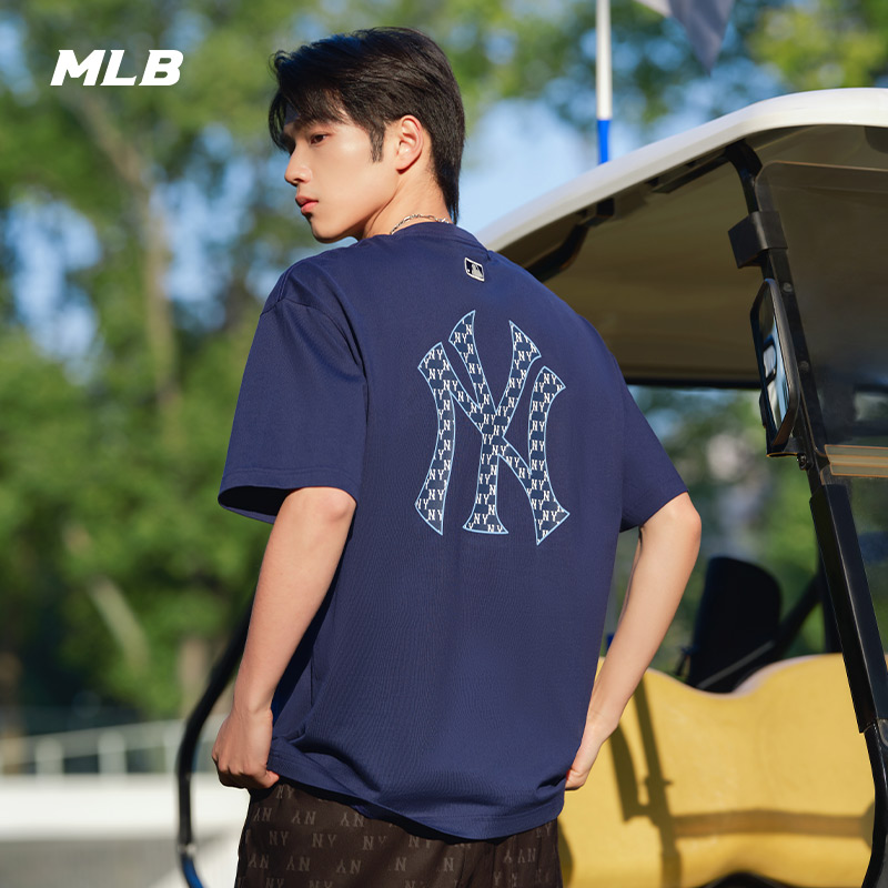 MLB官方 男女情侣老花运动纯棉T恤大logo休闲短袖24夏季新款TSM03 - 图1