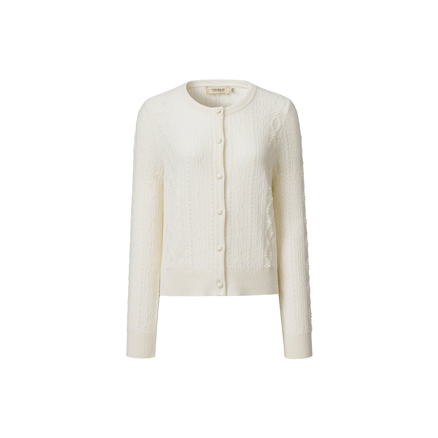 【金陵家宴】VGRASS手工纽扣羊绒针织开衫春季新款麻花毛衣女,淘宝优惠券,粉丝福利购,淘宝优惠卷