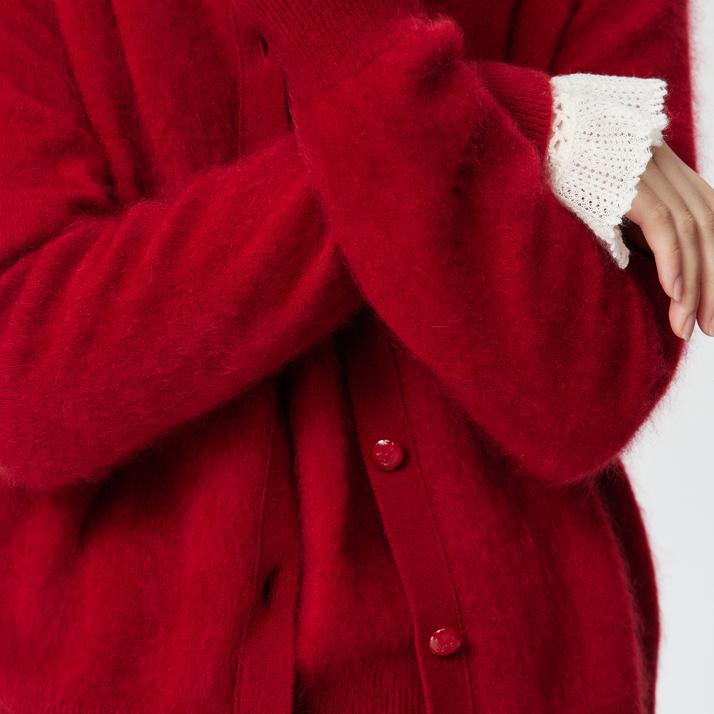 【一片云针织】VGRASS25冬季新款水洗拉毛山羊绒小圆领针织开衫女 - 图1