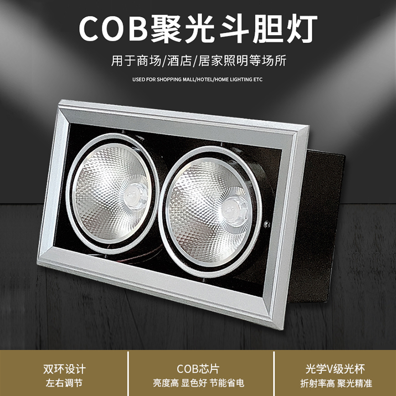led射灯双头cob斗胆灯单头三头嵌入式商用方形格栅豆胆天花灯