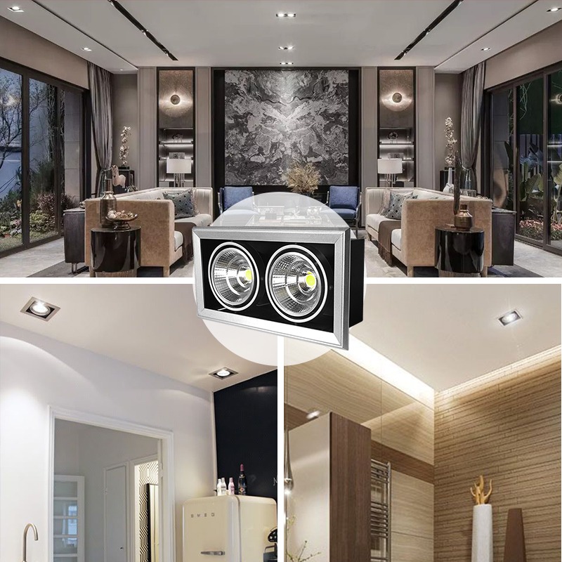 led射灯双头cob斗胆灯单头三头嵌入式商用方形格栅豆胆天花灯