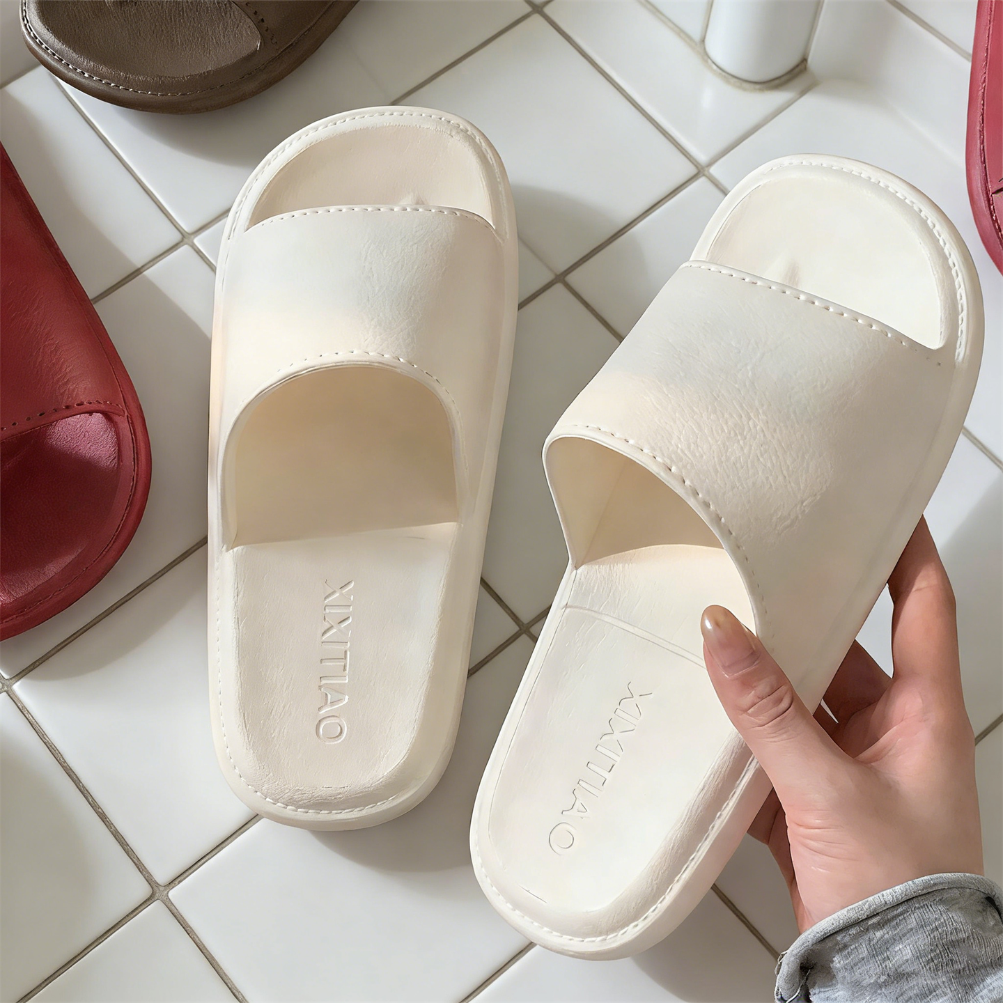 夏季休闲轻便抗菌软底拖鞋居家防臭简约皮纹情侣防滑男女士凉拖鞋,淘宝优惠券,粉丝福利购,淘宝优惠卷