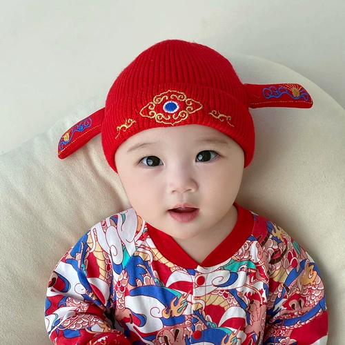 Детская демисезонная красная шерстяная шапка подходит для мужчин и женщин для девочек для раннего возраста
