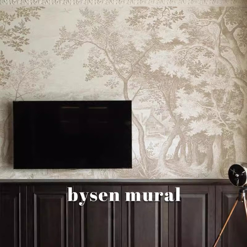 法式树林墙布复古南洋风卧室客厅背景墙壁纸玄关墙纸过道定制壁画,淘宝优惠券,粉丝福利购,淘宝优惠卷