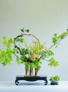 墨蓝色的花器手作设计师款花瓶中式日式花道插花器皿陶瓷不规则投