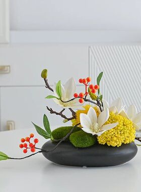 大圆桌中间转盘摆花酒店餐桌摆件中式假花装饰摆设包厢小桌花干花