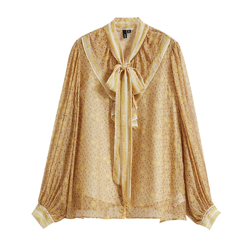 红袖outlets印花蝴蝶结秋新款衬衫 红袖outlets店蕾丝衫/雪纺衫