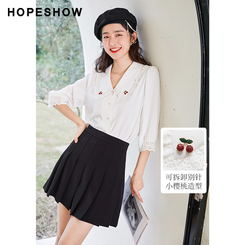 红袖outlets甜系镂空娃娃领白衬衫 红袖outlets店衬衫