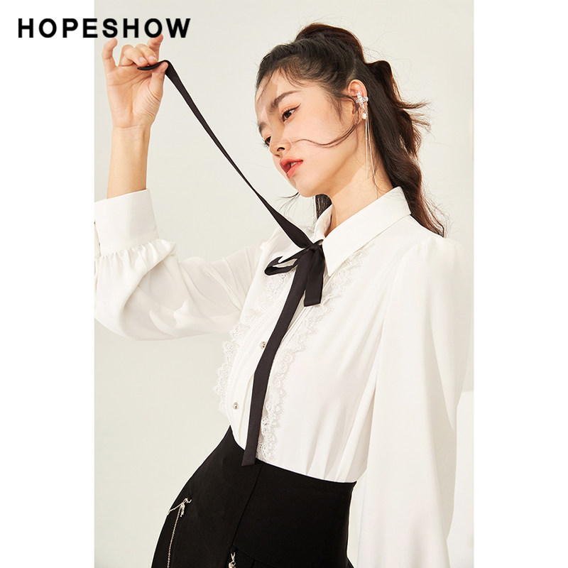 红袖outlets飘带蕾丝泡泡袖白衬衫 红袖outlets店衬衫