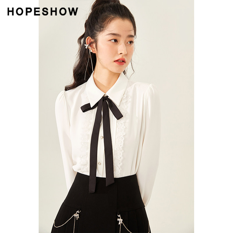 红袖outlets飘带蕾丝泡泡袖白衬衫 红袖outlets店衬衫