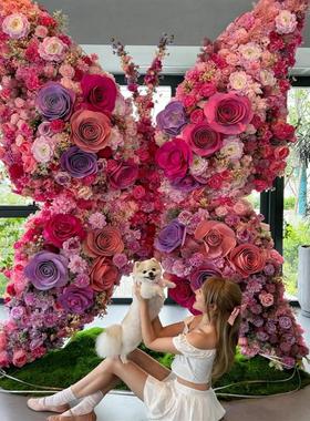 巨型鲜花蝴蝶大摆件婚礼舞台装饰打卡商场美陈商业街门头布置道具