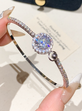 大爆闪大圆手镯女高级感素圈镯子手链轻奢小众满钻手环饰品