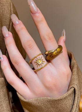 焦糖色交叉双圈戒指女小众