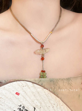 民族风莲花编制吊坠项链女锁骨链小众设计感可调节抽拉编织绳颈链