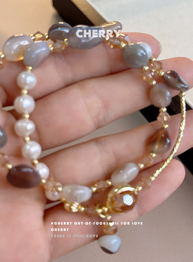 拼色双层叠戴串珠树脂手链女小众设计感精致手串2024年新款手饰