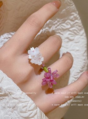 紫罗兰花朵戒指女夏天弹力食指戒