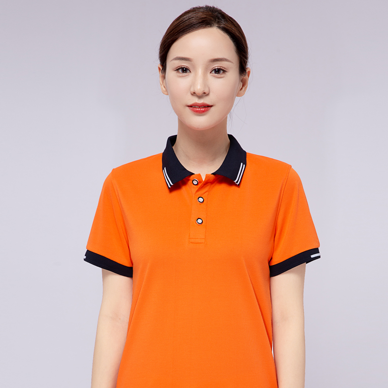 拼色翻领T恤半袖女 团体休闲文化衫工作服上衣POLO衫定制印绣LOGO