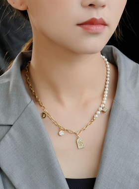 DLX4007堤喜原创新款设计链条珍珠对称个性多元素项链
