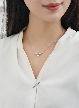 堤喜纯银天使翅膀吊坠项链