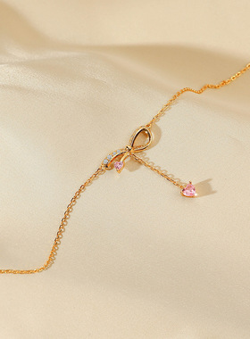 堤喜蝴蝶结镶钻项链 品牌纯银原创设计爱心吊坠高级感气质百搭