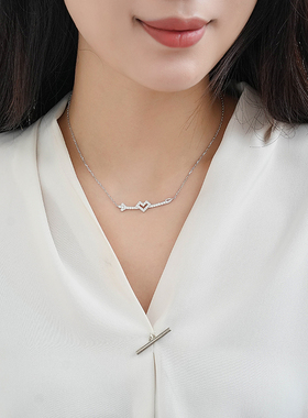 堤喜纯银丘比特爱心之箭项链镶钻