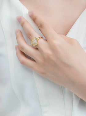 堤喜纯银镶钻几何爱心戒指半开口