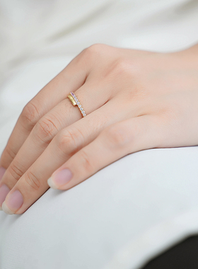 堤喜纯银双层戒指镶钻