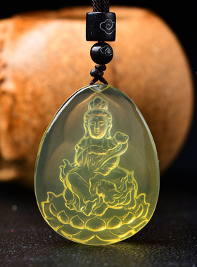 天然黄水晶八大守护神吊坠男女12生肖兔文殊普贤挂件大日如来项链