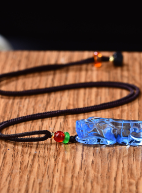 2023年聚财蓝水晶貔貅吊坠男士女十二生肖项链转运招财皮丘挂坠