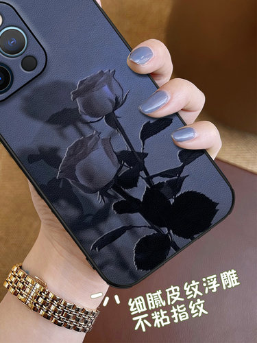 适用苹果16promax手机壳新款幻蓝玫瑰iphone15Pro镜头全包防摔14小众IP13PROMAX高级感男女12潮牌网红超薄 - 图2