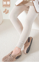 Girl Beats Bottom Pants Autumn Winter Plus Suede Thickened Outwear Children 90% Pants Foreign Air Baby Needle Cotton Integrated Suede Socks