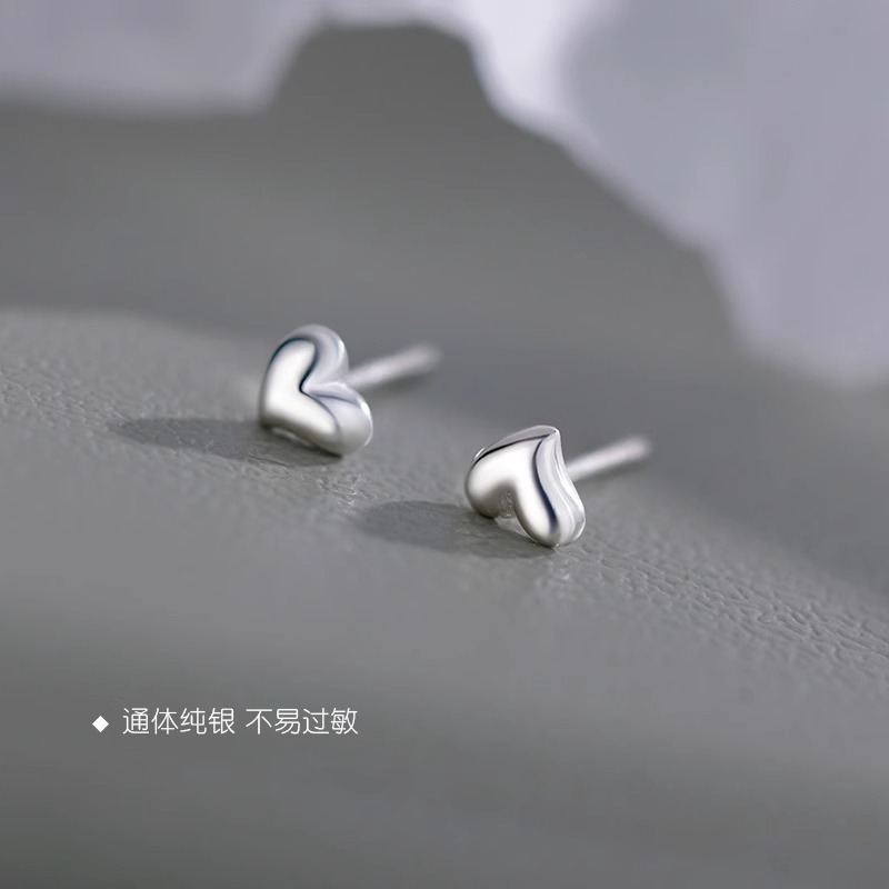 Surprise 999纯银耳钉女养耳洞高级感爱心耳骨钉免摘耳环小众耳饰 - 图0