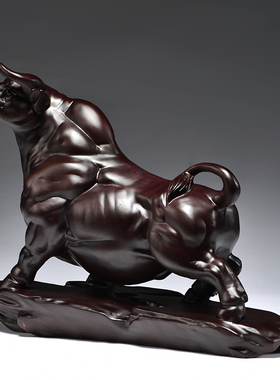 黑檀木雕牛摆件生肖牛实木质雕z刻红木中式新居公司开业手工礼品