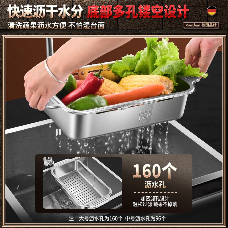 厨房水槽b碗碟沥水篮304不锈钢洗菜盆可伸缩家用过滤水果置物网架 - 图2
