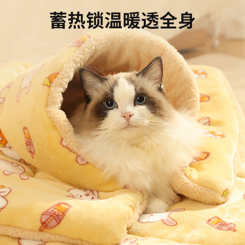 猫咪毯子宠物毛毯冬天小被子狗睡垫地垫地毯猫窝专用猫垫子睡觉用-图2