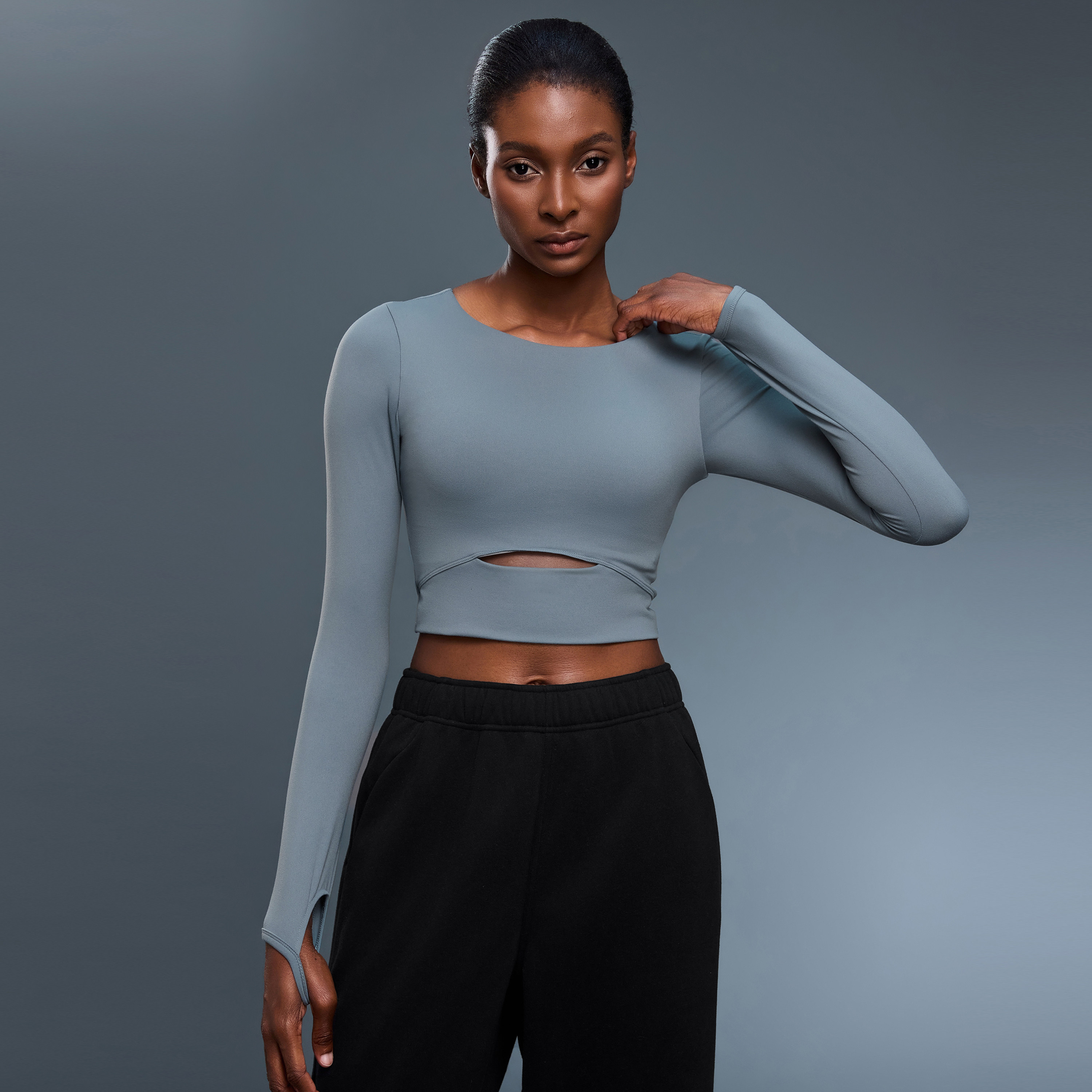 KUD新款修身显瘦运动长袖T恤半截带胸垫短款跑步健身瑜伽服上衣女,淘宝优惠券,粉丝福利购,淘宝优惠卷