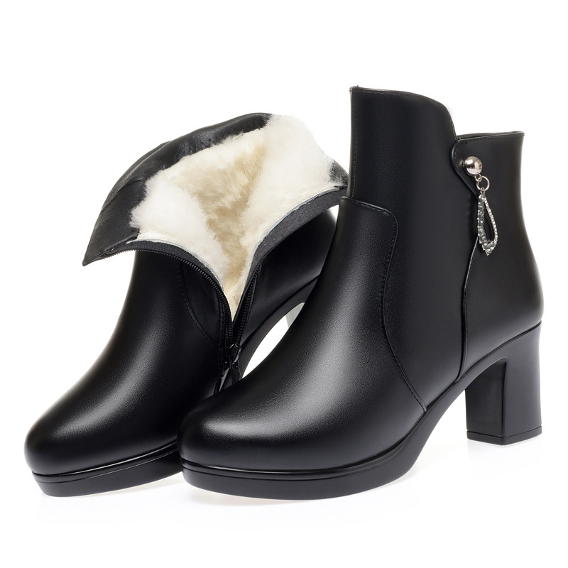 意尔康女鞋真皮马丁靴短靴高跟羊毛棉靴粗跟加绒保暖大码女靴中跟,淘宝优惠券,粉丝福利购,淘宝优惠卷